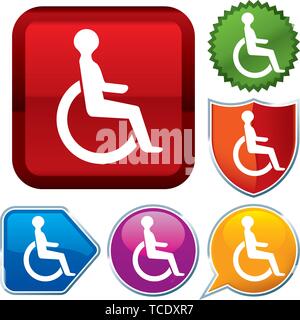 Vector illustration. Set shiny icon series on buttons. Handicapped. Stock Vector