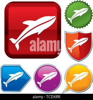 Vector illustration. Set shiny icon series on buttons. Dolphin. Stock Vector