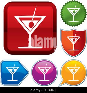 Vector illustration. Set shiny icon series on buttons. Drink. Stock Vector