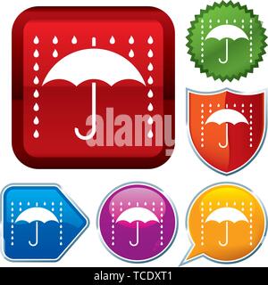 Vector illustration. Set shiny icon series on buttons. Rain. Stock Vector