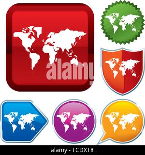 Vector illustration. Set shiny icon series on buttons. Earth. Stock Vector