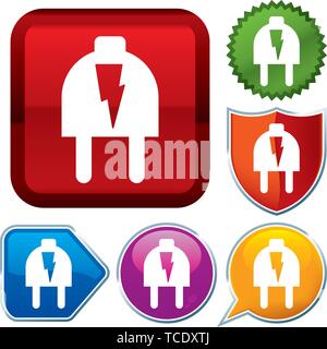 Vector illustration. Set shiny icon series on buttons. Electric plug. Stock Vector