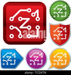 Vector illustration. Set shiny icon series on buttons. Electronics. Stock Vector