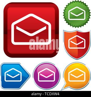 Vector illustration. Set shiny icon series on buttons. Envelope. Stock Vector