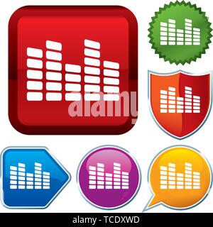 Vector illustration. Set shiny icon series on buttons. Equalizer. Stock Vector