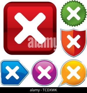 Vector illustration. Set shiny icon series on buttons. Exit. Stock Vector
