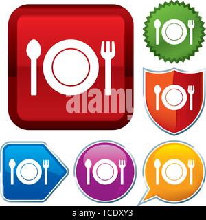 Vector illustration. Set shiny icon series on buttons. Food. Stock Vector