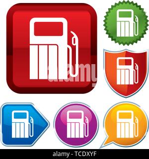 Vector illustration. Set shiny icon series on buttons. Gas station. Stock Vector
