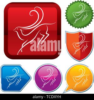 Vector illustration. Set shiny icon series on buttons. Gazelle. Stock Vector