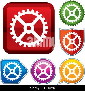 Vector illustration. Set shiny icon series on buttons. Gear. Stock Vector