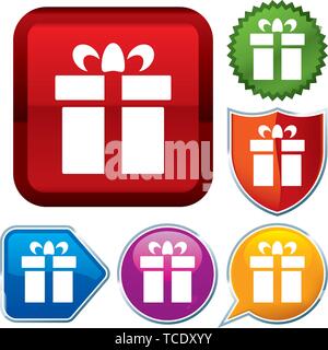 Vector illustration. Set shiny icon series on buttons. Gift box. Stock Vector