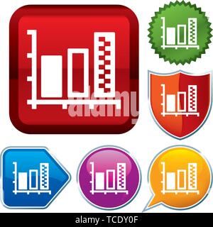 Vector illustration. Set shiny icon series on buttons. Graph. Stock Vector
