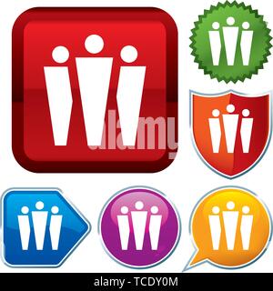 Vector illustration. Set shiny icon series on buttons. Group. Stock Vector