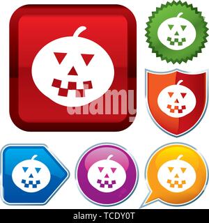 Vector illustration. Set shiny icon series on buttons. Halloween. Stock Vector