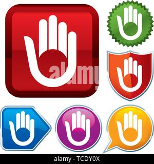 Vector illustration. Set shiny icon series on buttons. Hand. Stock Vector
