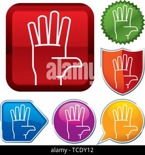 Vector illustration. Set shiny icon series on buttons. Hand. Stock Vector
