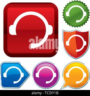 Vector illustration. Set shiny icon series on buttons. Headphone. Stock Vector