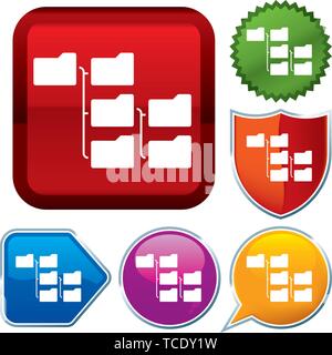 Vector illustration. Set shiny icon series on buttons. Hierarchy. Stock Vector