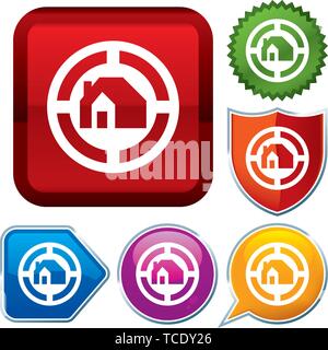 Vector illustration. Set shiny icon series on buttons. House. Stock Vector