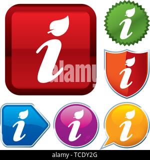 Vector illustration. Set shiny icon series on buttons. Info. Stock Vector