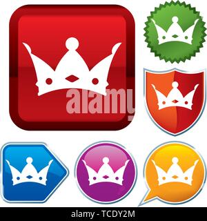 Vector illustration. Set shiny icon series on buttons. King. Stock Vector