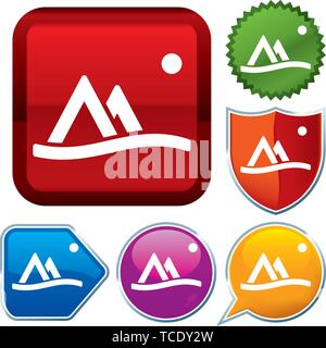 Vector illustration. Set shiny icon series on buttons. Landscape. Stock Vector