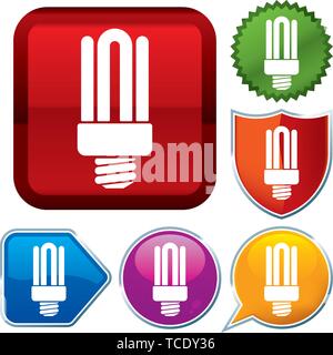 Vector illustration. Set shiny icon series on buttons. Fluorescent. Stock Vector