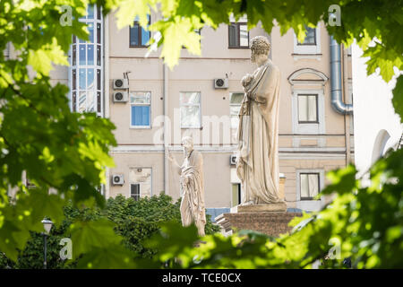 Saint Petersburg, Russia. - May 16, 2019 - satutue at the entrance to the Lutheran Church of Saint Peter and Saint Paul Stock Photo