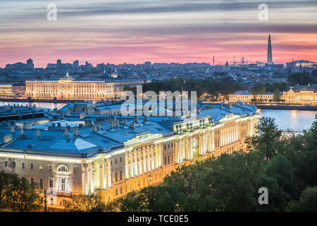 St.Petersburg, Russia - May 16, 2019 - night aerial view of Constitutional Court of Russian Federation Stock Photo