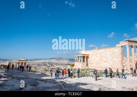 ATHENS GREECE - OCTOBER 25 2018: Tourists walking in the Acropolis Stock Photo