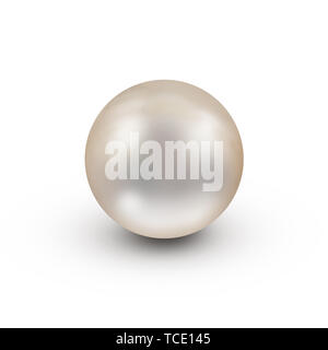 Shimmering beautiful white natural nacreous pearl isolated on white background with drop shadow Stock Photo