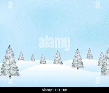 Winter landscape with snowy pine trees. Stock Vector