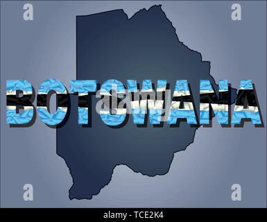 The contours of territory of Botswana and Botswana word in colours of the national flag, black, white and blue. Africa continent Stock Vector