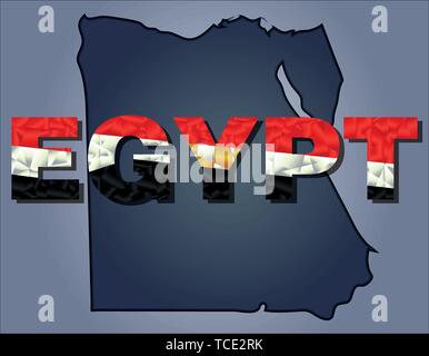 The contours of territory of Egypt and Egypt word in colours of the national flag, white, black, yellow and red. Africa continent Stock Vector
