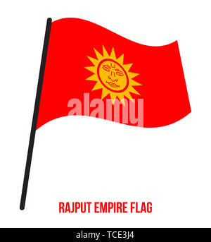 Rajput Empire (647-1192) Flag Waving Vector Illustration on White Background. A Saffron Flag With A Sun Symbol In The Middle. Stock Photo