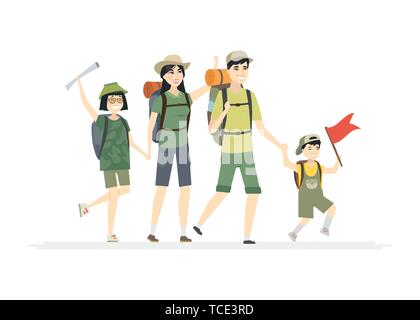 Family goes hiking - cartoon people characters isolated illustration Stock Vector