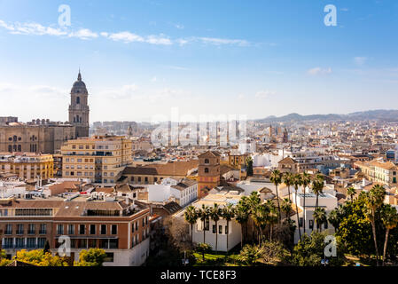 Panoramic aerial view of Malaga in a beautiful summer day, Costa del Sol Spain Stock Photo