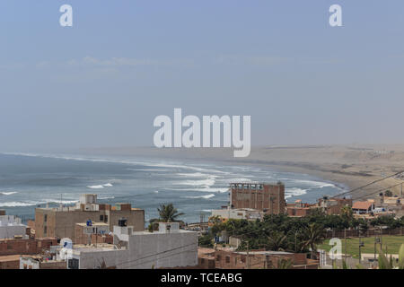 panorama of the surfing beach in huanchaco, peru Stock Photo