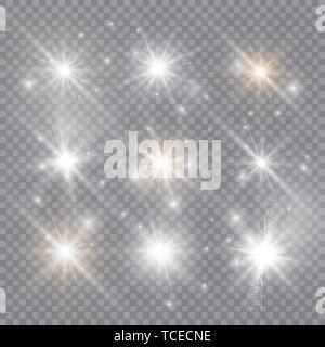 Glowing light explodes on a transparent background. Sparkling magical dust particles. Bright Star. Vector illustration. Stock Vector