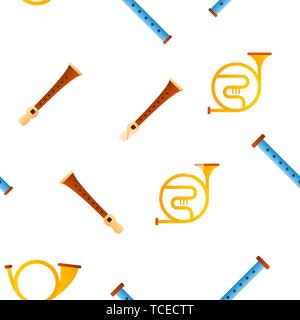 Wind Musical Instruments Vector Seamless Pattern Stock Vector