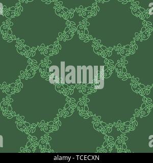 Green Floral Seamless Pattern Isolated on Green Background Stock Vector