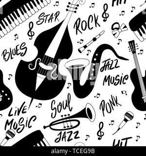Jazz music seamless pattern with musical instruments. Stock Vector