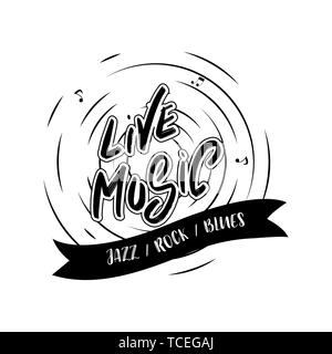 Jazz music festival poster with lettering "Live Music". International Jazz Day. Vector hand drawn illustration. Stock Vector
