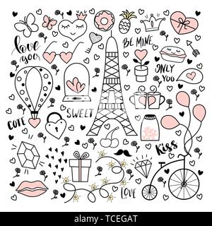 Big collection with hand drawn objects for Valentines day. Love symbols. Stock Vector