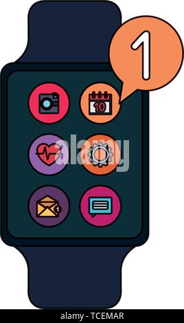 smartwatch with menu applications and speech bubble Stock Vector