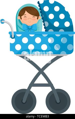 cart with cute little boy baby Stock Vector