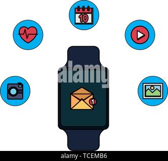 smartwatch with envelope email with applications Stock Vector
