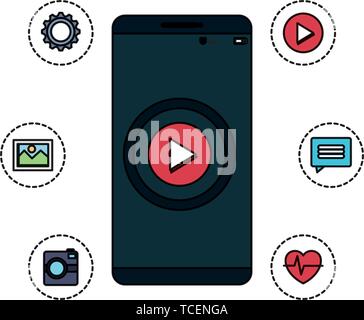 smartphone technology with play button and applications menu Stock Vector