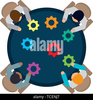 business workers with gears in the workplace Stock Vector