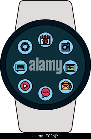 smartwatch weareable with applications menu Stock Vector